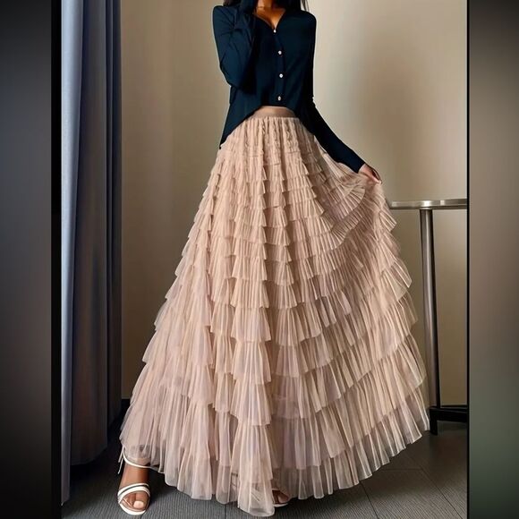 Multilayer Ruffles Tulle Skirt, Casual Fluffy Skirt For Spring & Summer - Picture 1 of 2